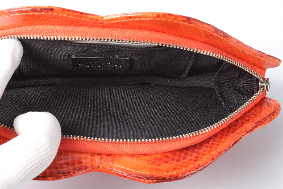 LULU GUINNESS ORANGE LIPS SNAKESKIN CLUTCH