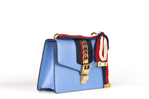 GUCCI BLUE SYLVIE SMALL LEATHER SHOULDER BAG