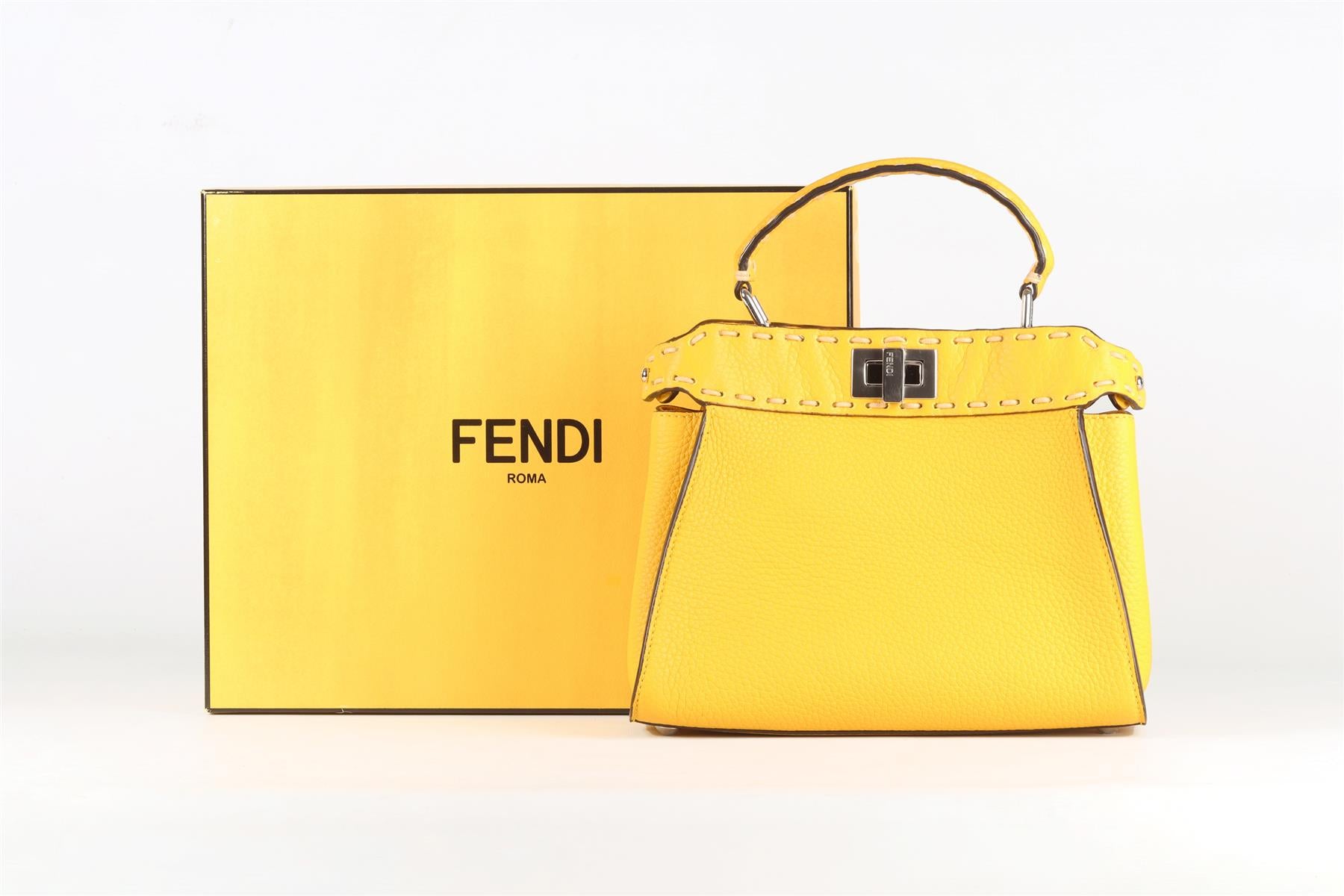 FENDI YELLOW PEEKABOO MINI LEATHER TOTE BAG