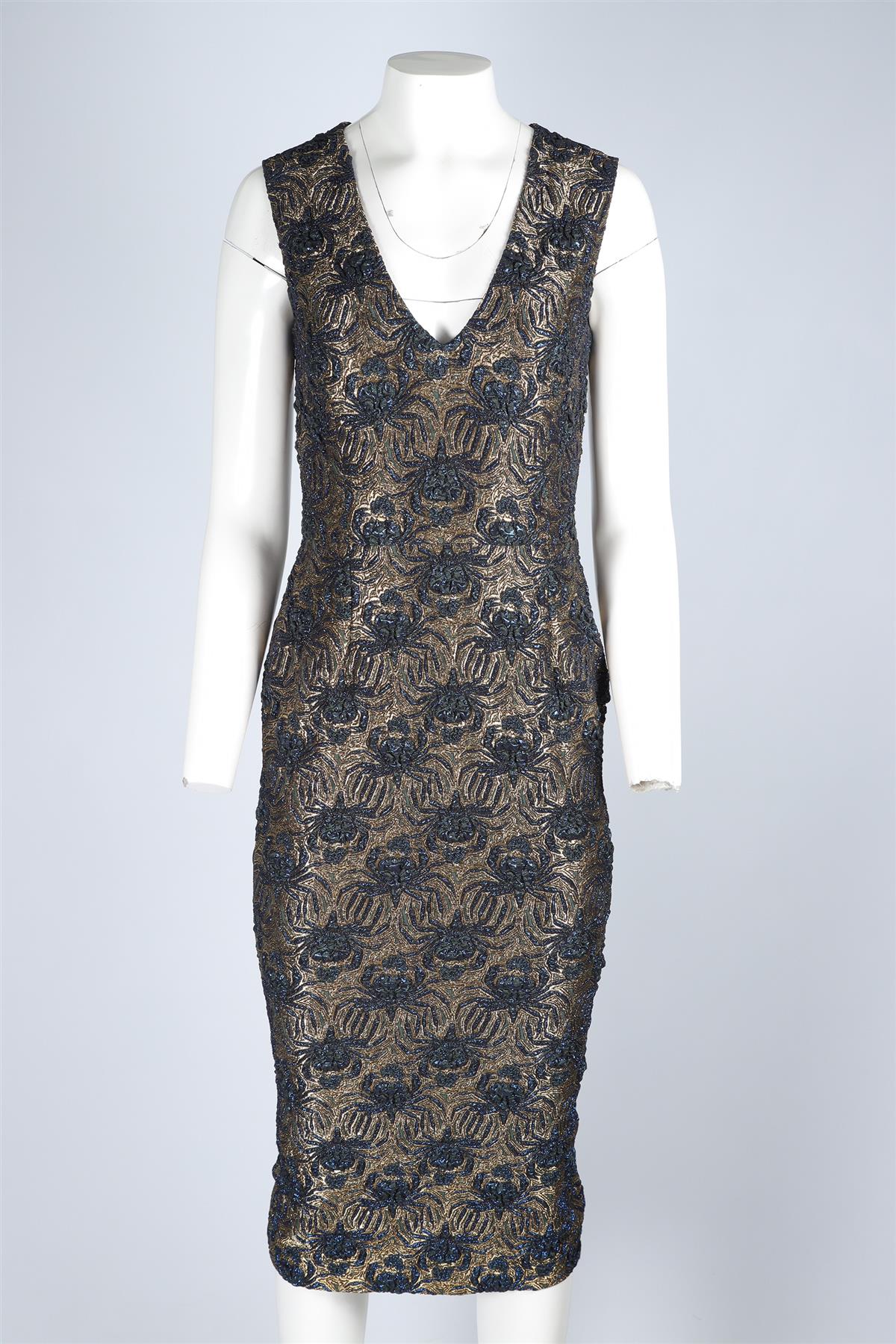 ROCHAS GOLD JACQUARD MIDI DRESS IT 40 UK 8