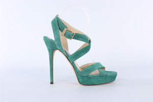 JIMMY CHOO GREEN SUEDE PLATFORM SANDALS EU 38 UK 5