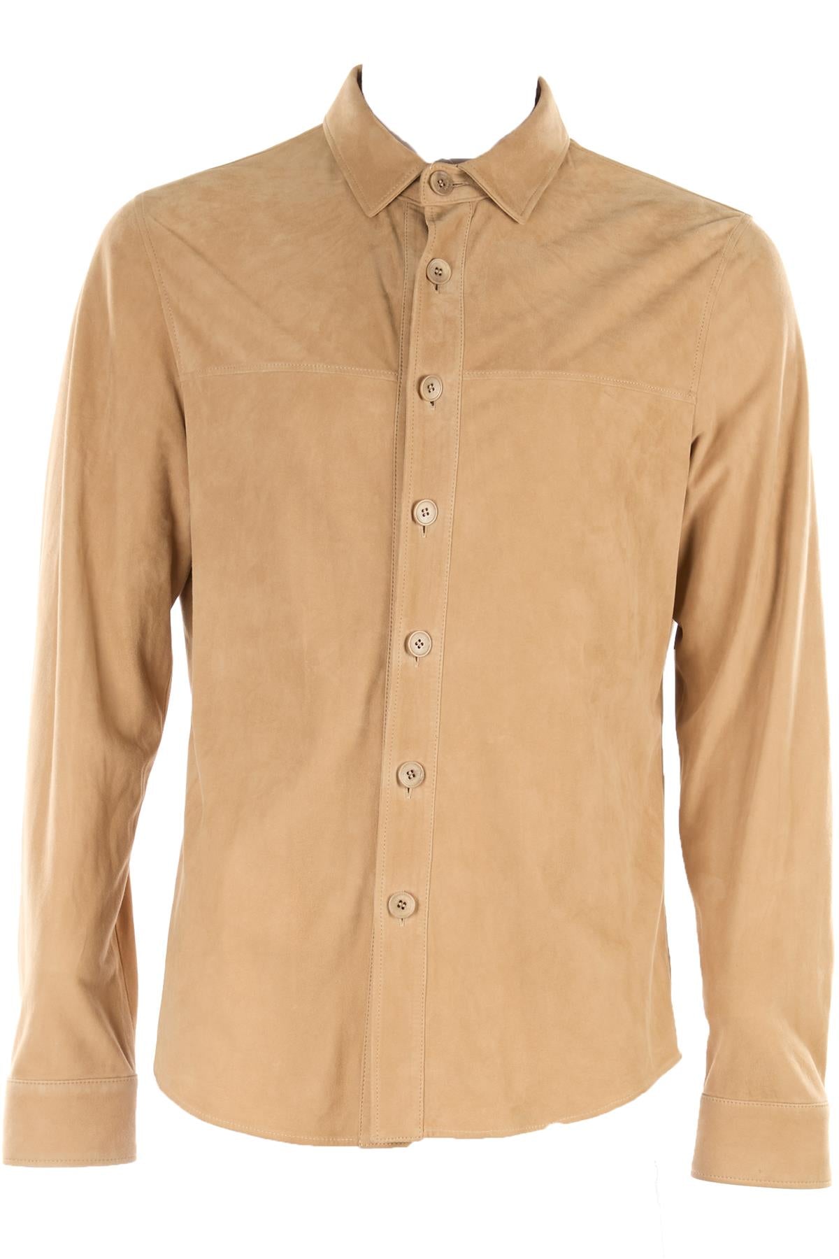 LORO PIANA BEIGE MEN'S SUEDE SHIRT MEDIUM