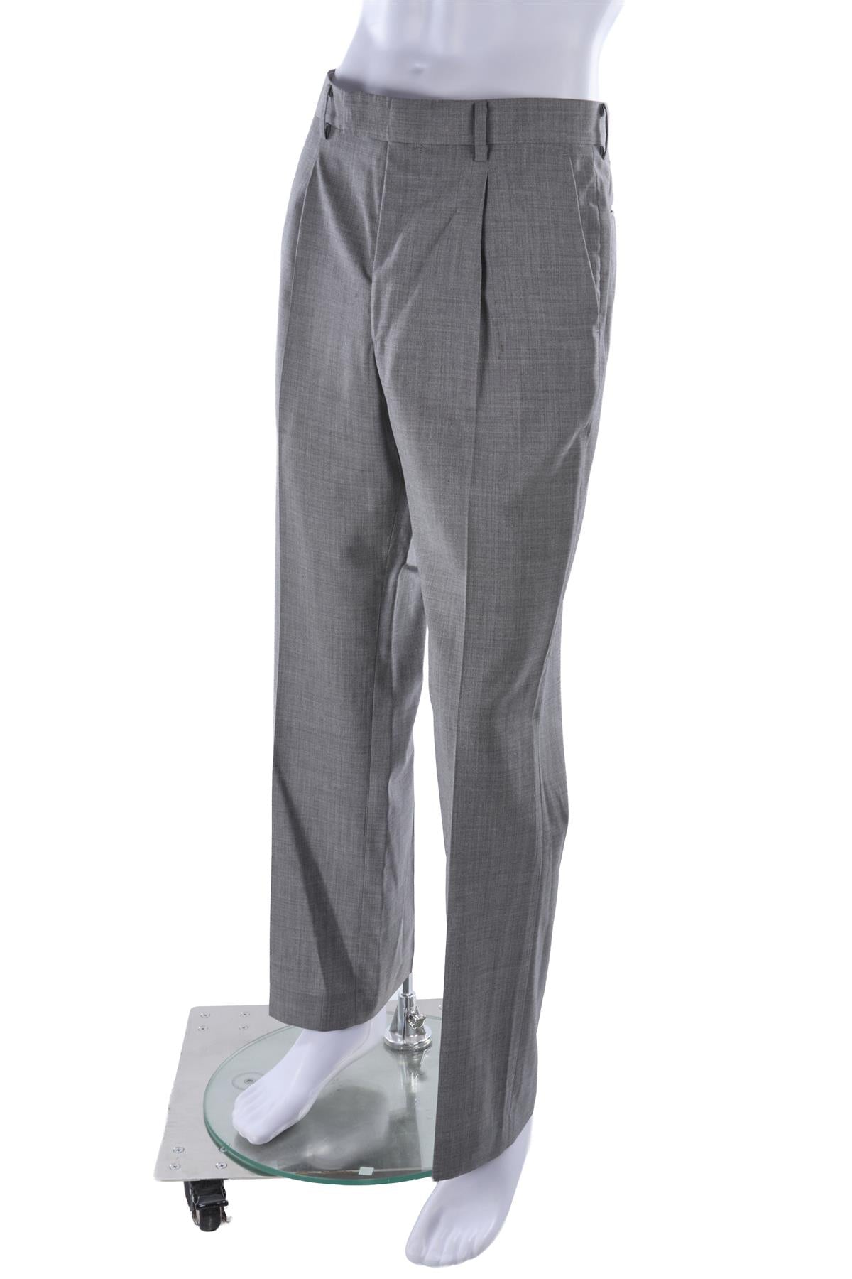GREY MEN'S WOOL STRAIGHT LEG PANTS