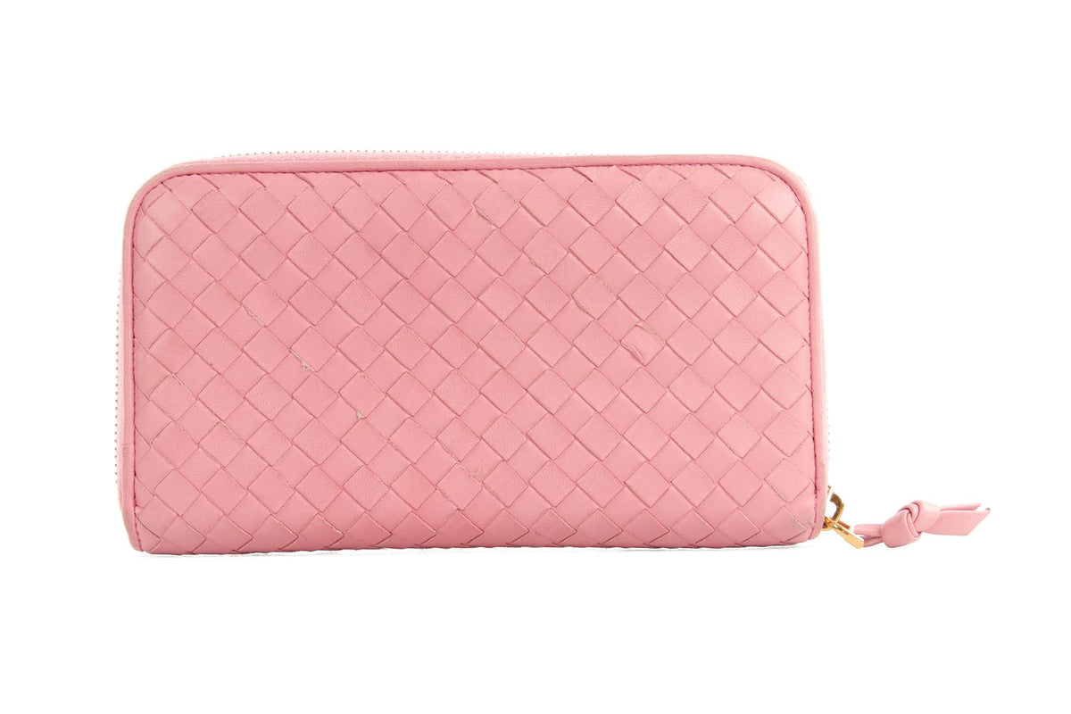 BOTTEGA VENETA PINK INTRECCIATO LEATHER WALLET
