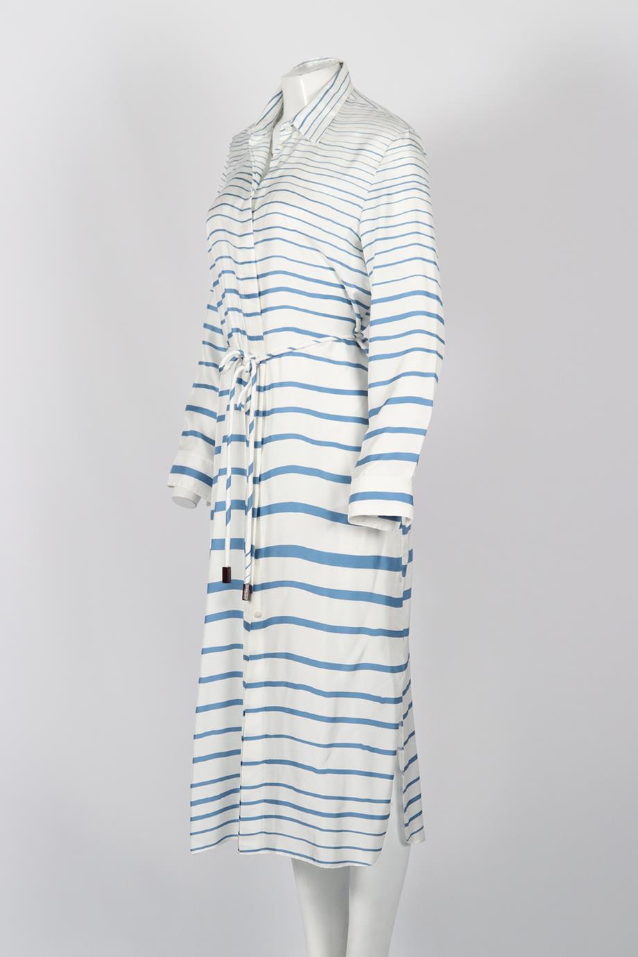 THEORY BELTED STRIPPED SILK MIDI DRESS MEDIUM