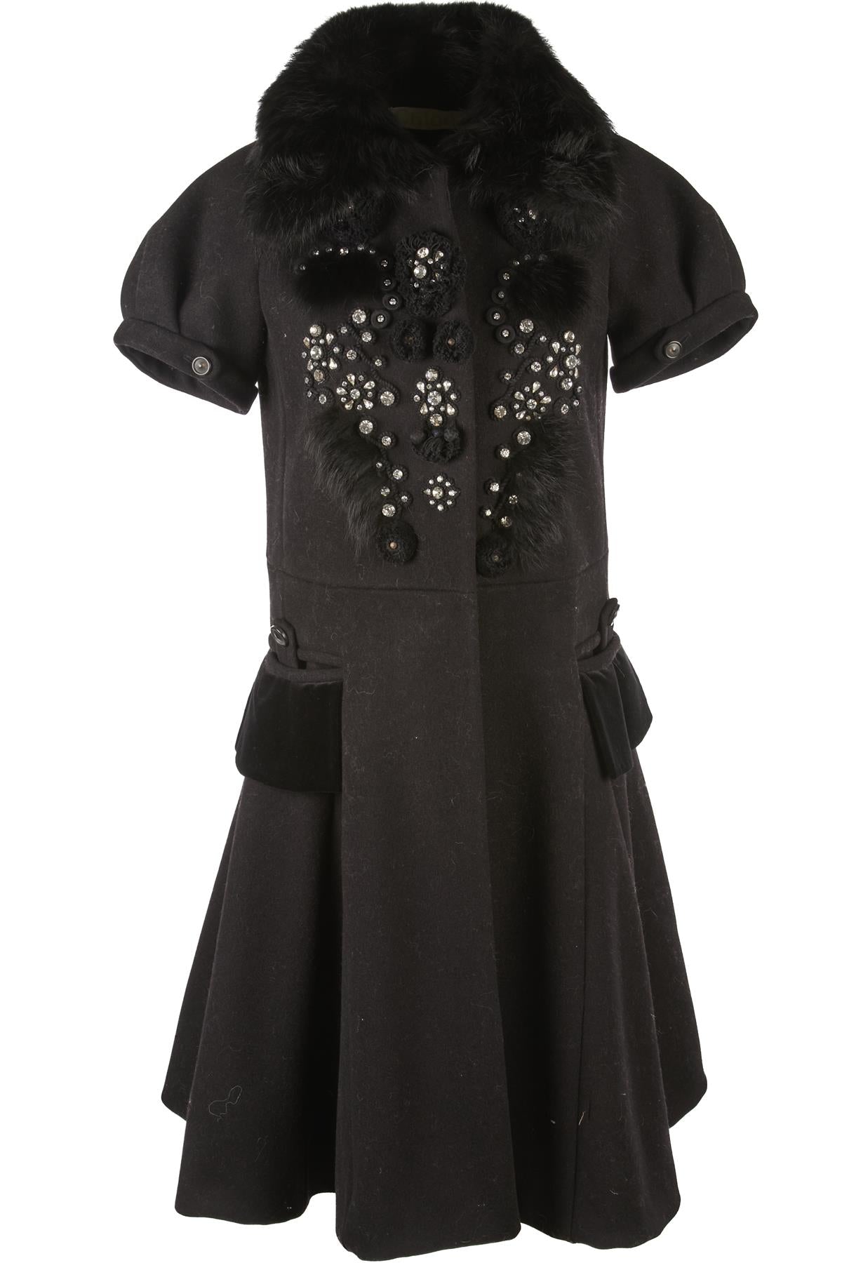 CHLOÉ BLACK 2008 FOX FUR AND WOOL COAT FR 36 UK 8