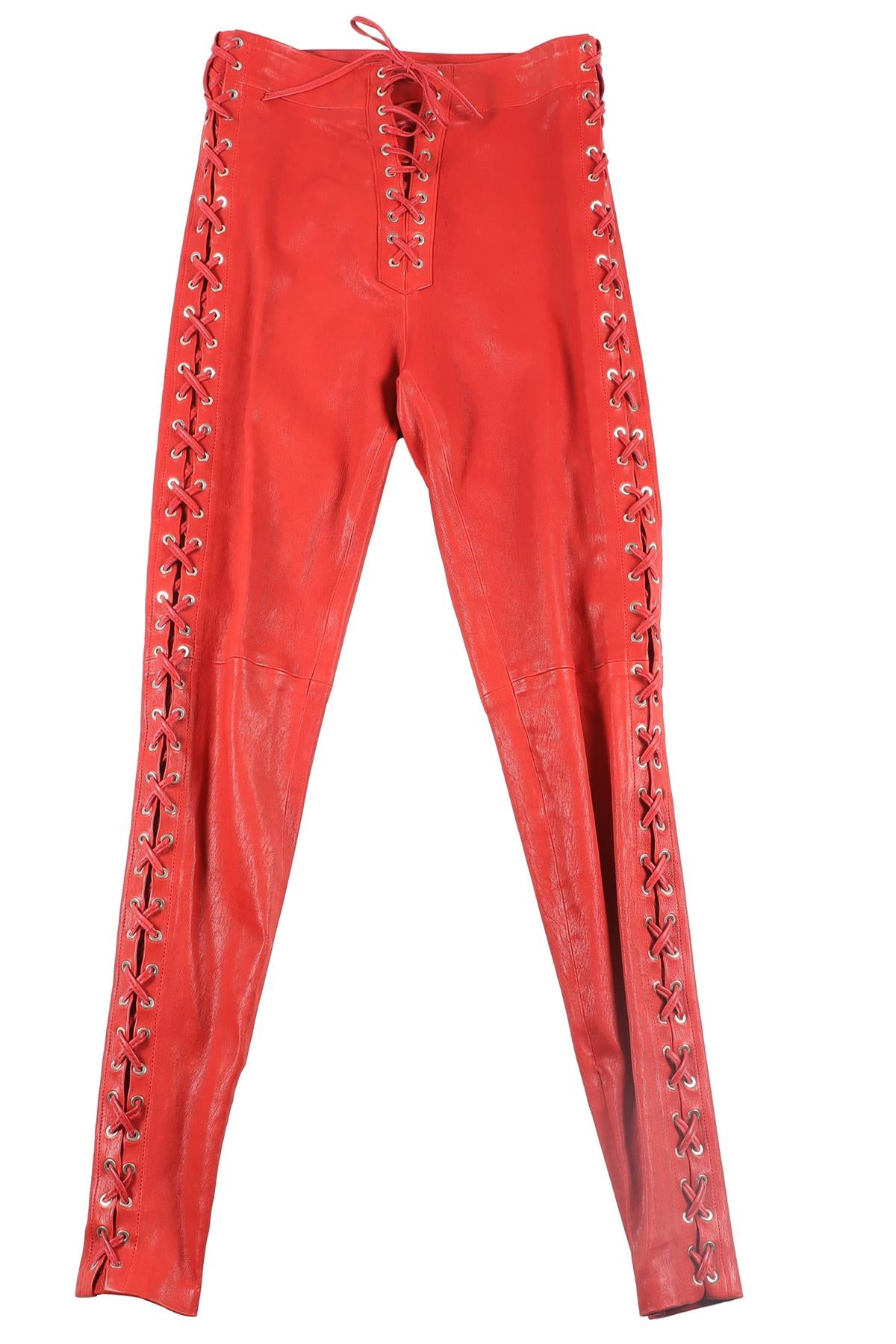 SKIIM RED LEATHER SKINNY PANTS IT 36 UK 4