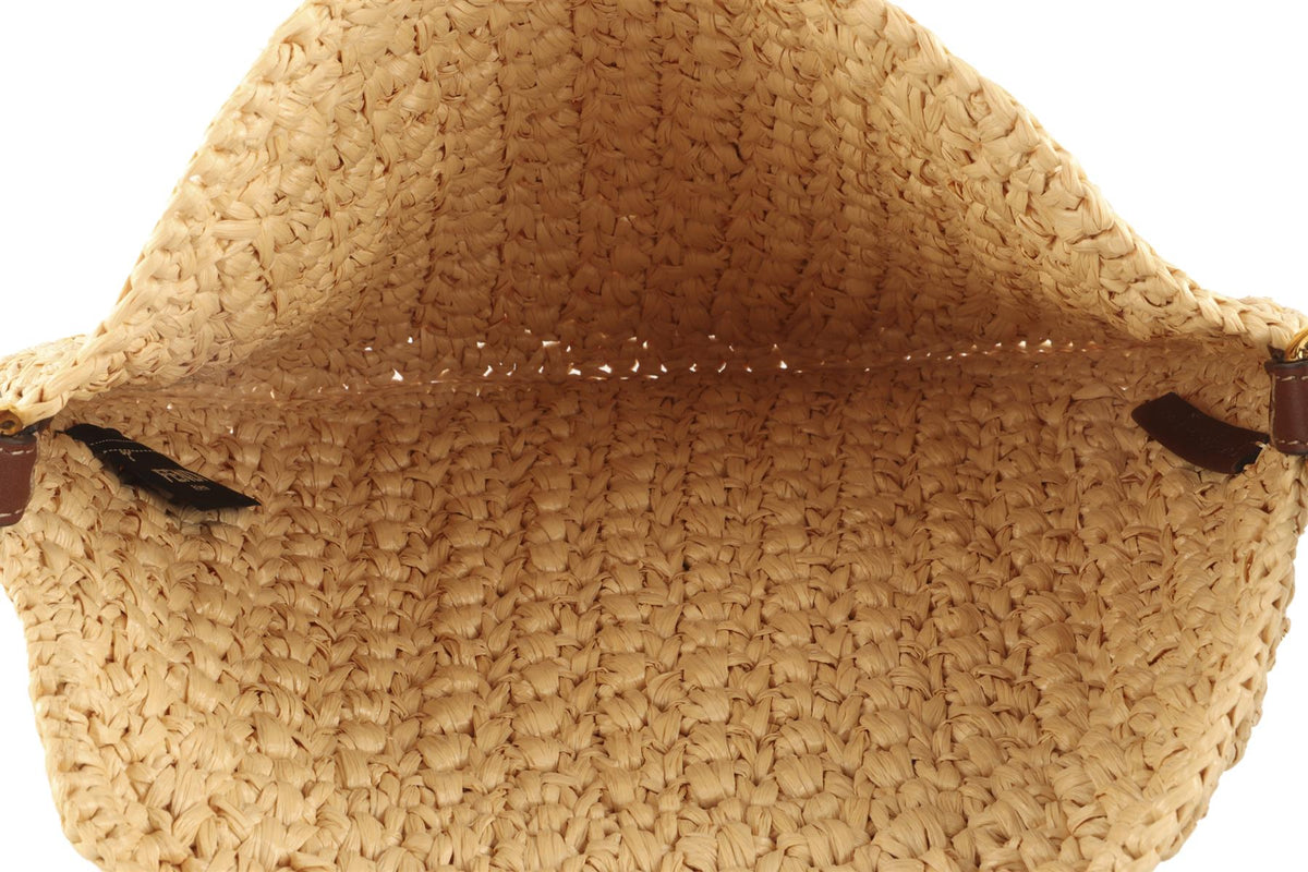 FENDI BEIGE CROISSANT SMALL RAFFIA TOTE BAG