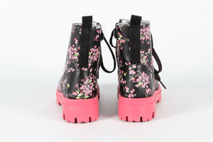 MONNALISA BLACK AND PINK KIDS GIRLS LEATHER BOOTS EU 34 UK 2 US 3