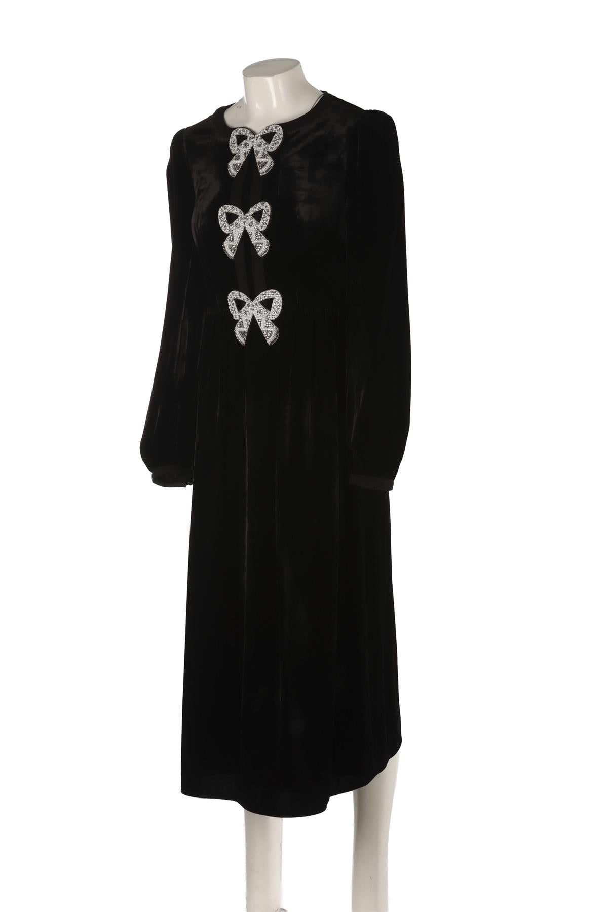 SALONI BLACK VELVET MIDI DRESS UK 8