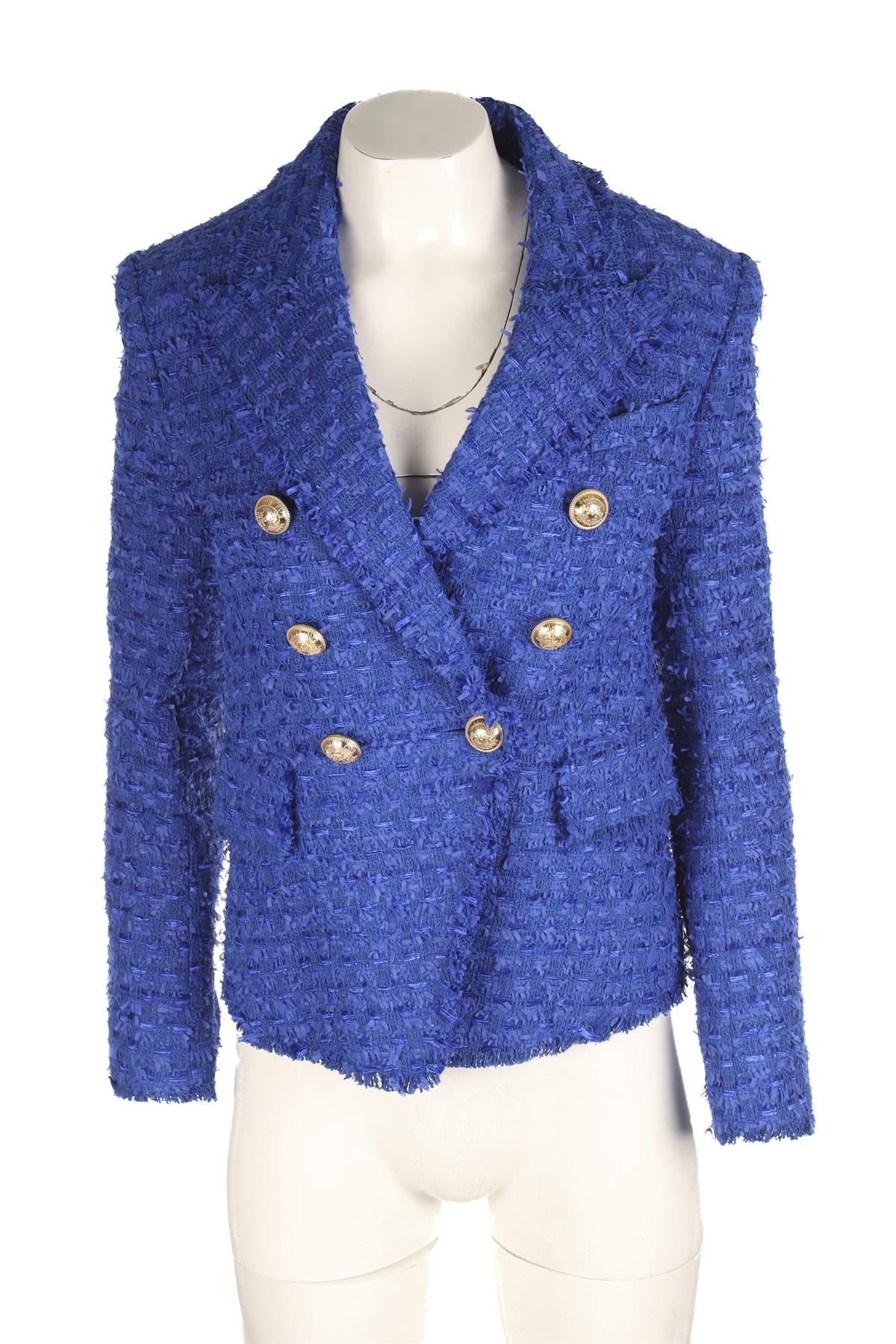 BALMAIN BLUE TWEED BLAZER FR 36 UK 8