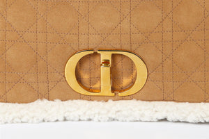 CHRISTIAN DIOR TAN MEDIUM CARO CANNAGE SUEDE AND SHEARLING SHOULDER BAG