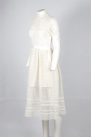 SELF-PORTRAIT WHITE LACE MIDI DRESS UK 10