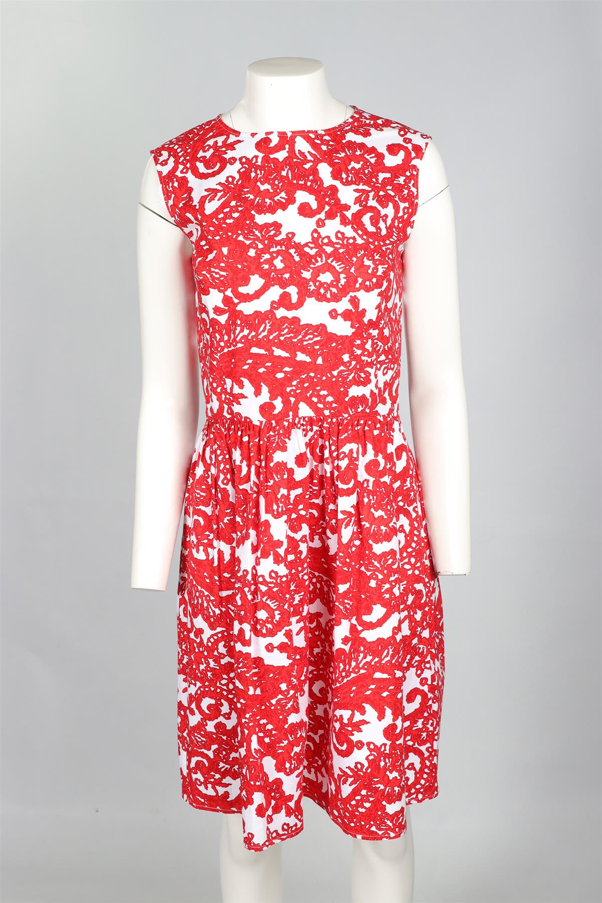 OSCAR DE LA RENTA RED COTTON MINI DRESS US 6 UK 10