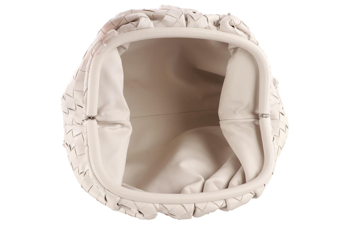 WHITE POUCH INTRECCIATO LEATHER CLUTCH