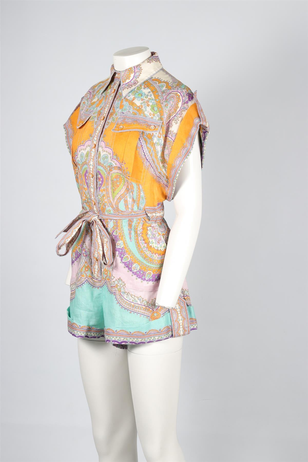 ZIMMERMANN MULTI LINEN PLAYSUIT UK 12