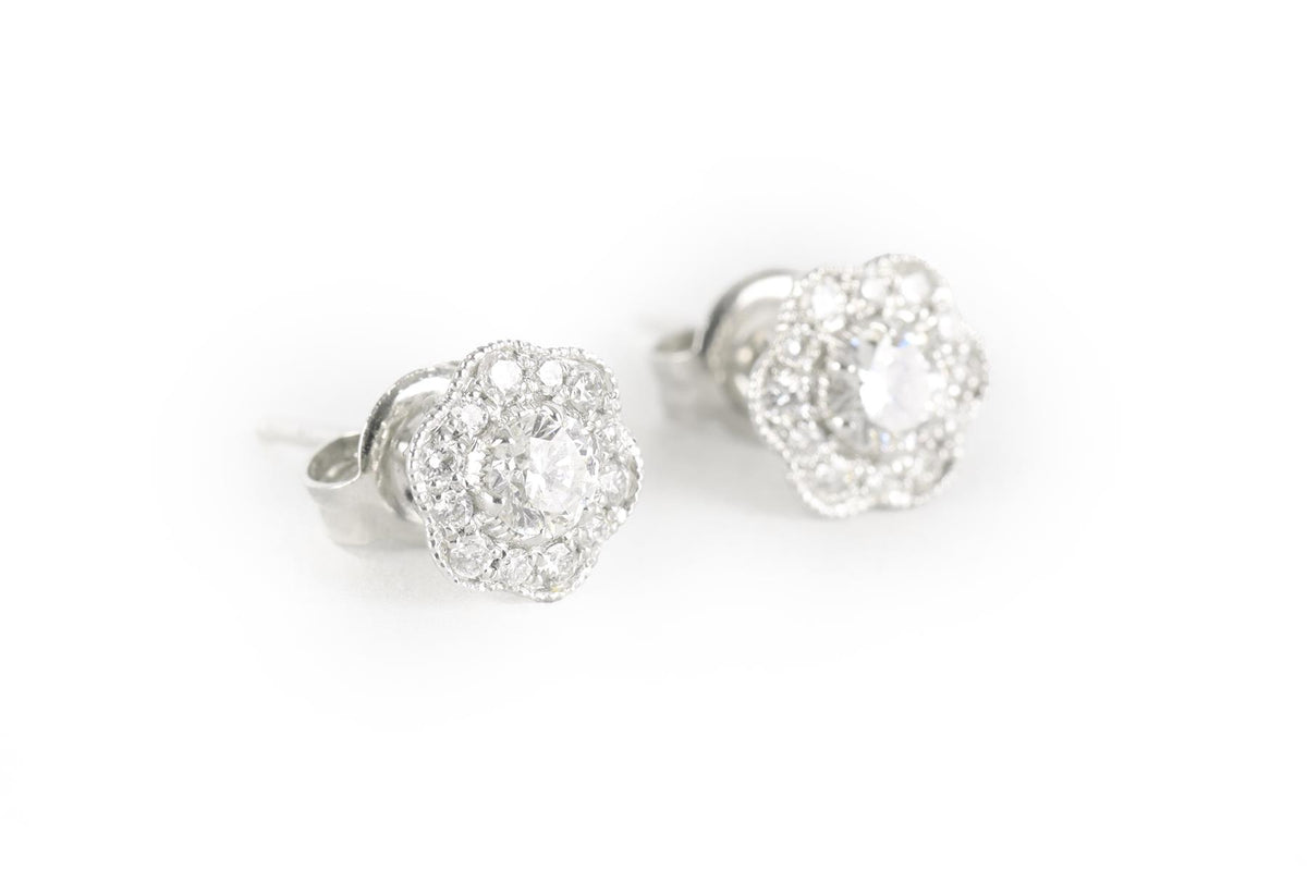 MARCHESA 18K WHITE GOLD AND DIAMOND STUD EARRINGS