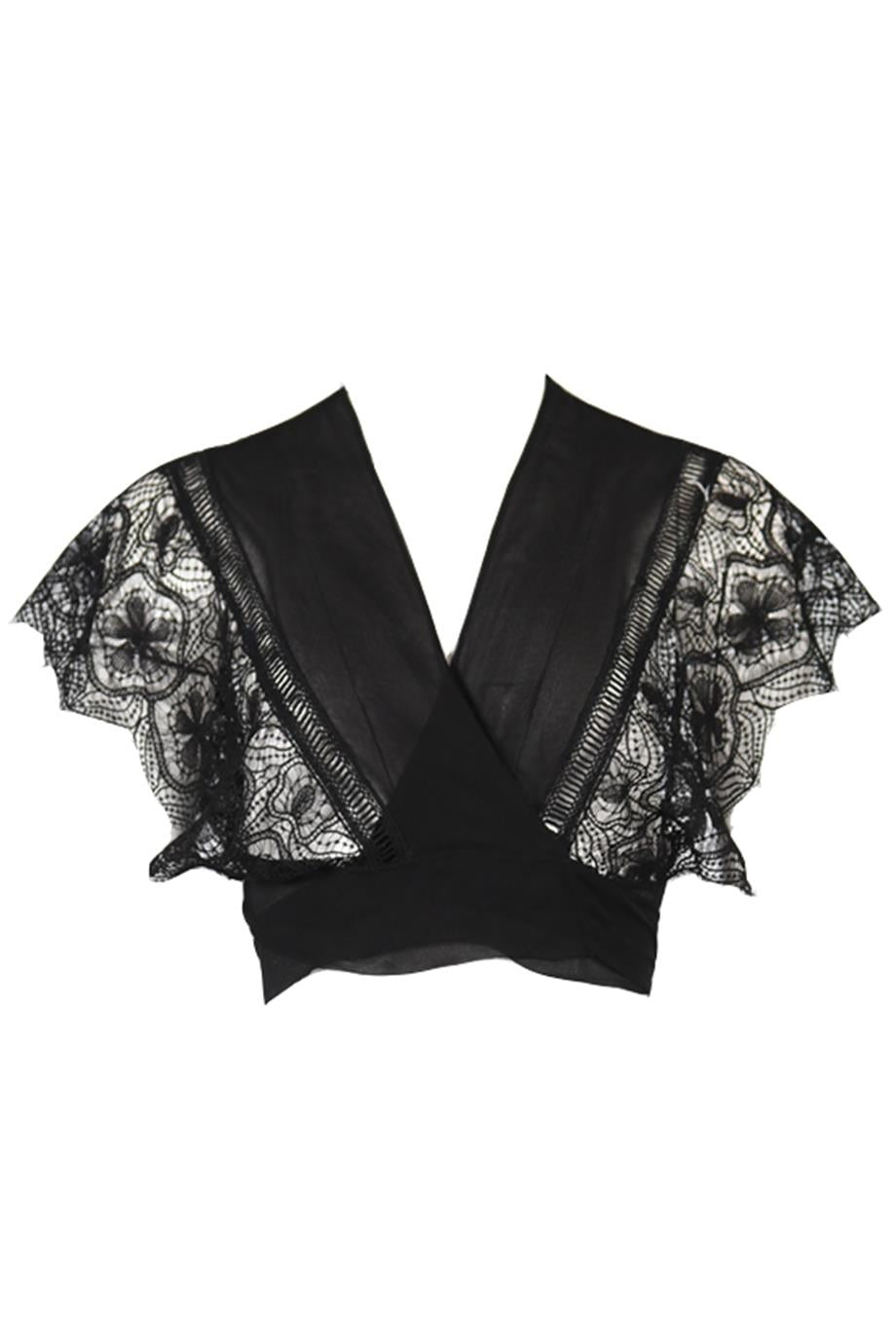 ALBERTA FERRETTI CROPPED LACE AND SILK TOP MEDIUM
