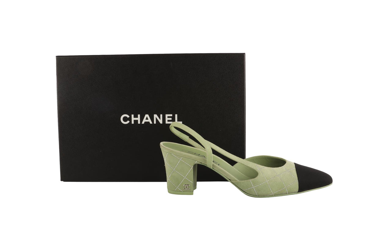 CHANEL GREEN 2025 SUEDE SLINGBACK PUMPS EU 40 UK 7 US 10