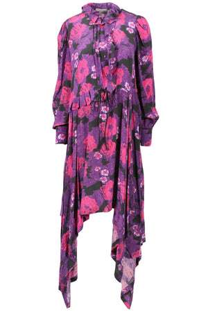 PREEN BY THORNTON BREGAZZI PURPLE, PINK AND BLACK FLORAL PRINT SILK MAXI DRESS MEDIUM