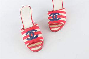 CHANEL RED 2010 CANVAS WEDGE SANDALS EU 38.5 UK 5.5 US 8.5