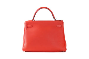 HERMÈS RED 2018 KELLY RETOURNE 32 CM TOGO LEATHER BAG IN CAPUCINE
