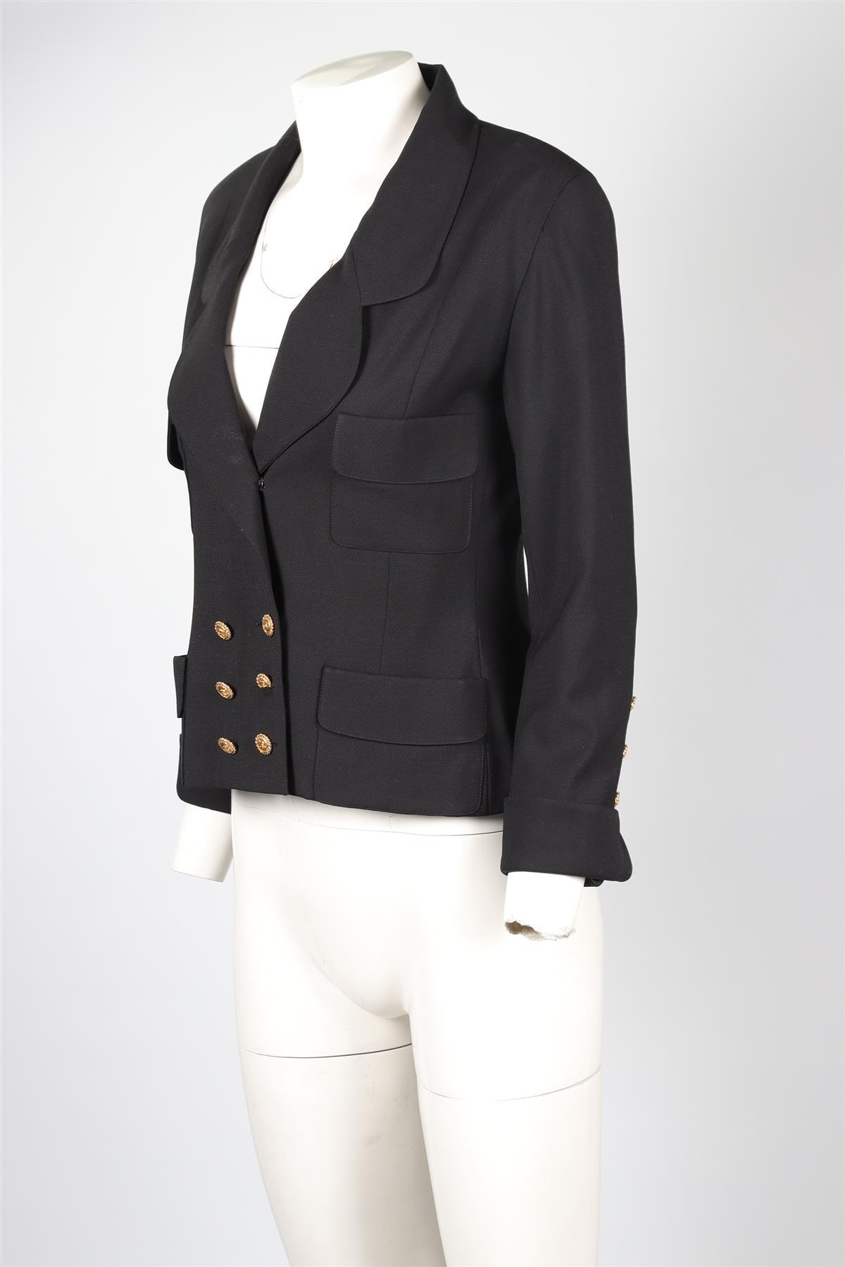 CHANEL BLACK 1988 CREPE BLAZER FR 36 UK 8