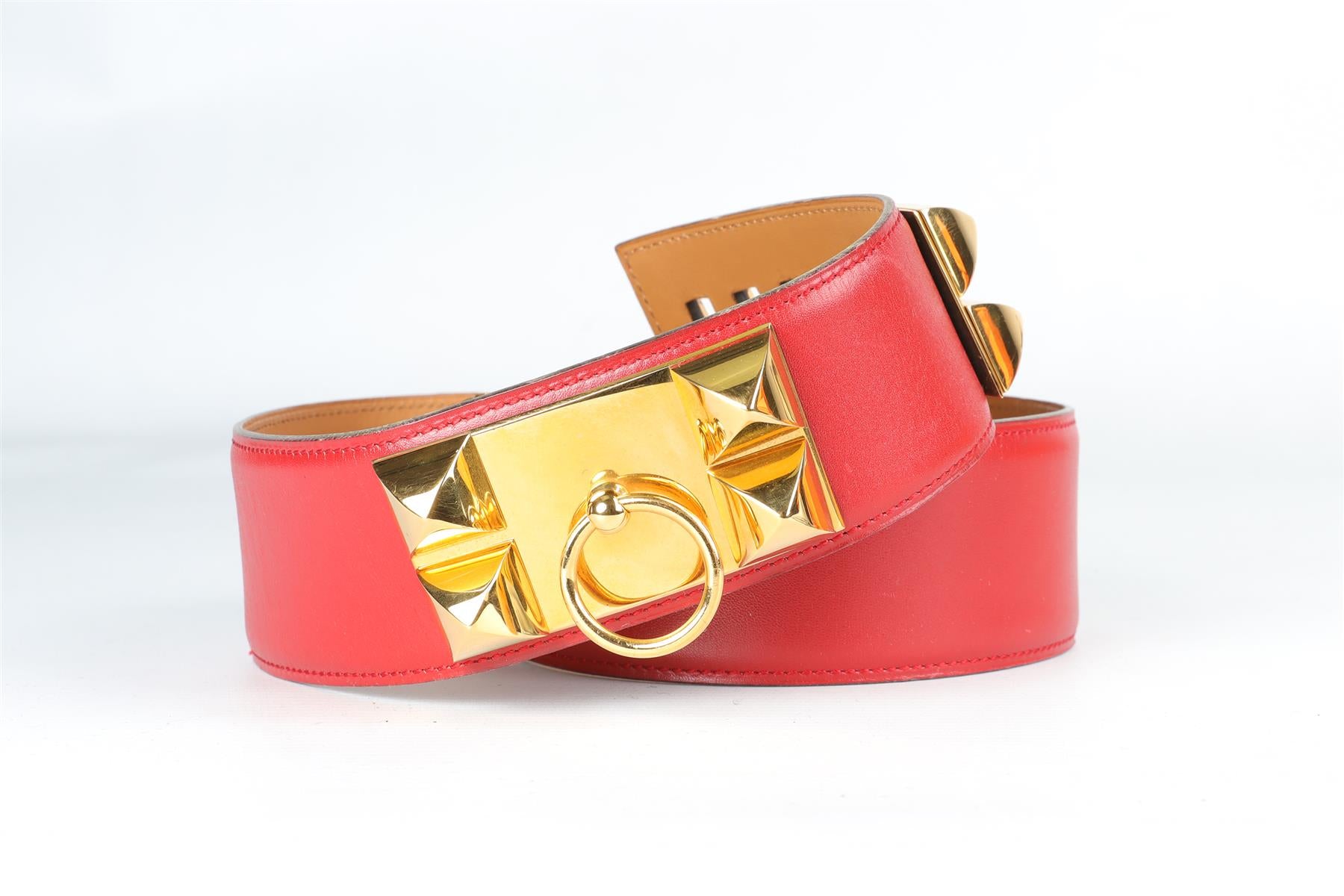 HERMÈS RED 1993 COLLIER DE CHIEN 47 MM LEATHER WAIST BELT