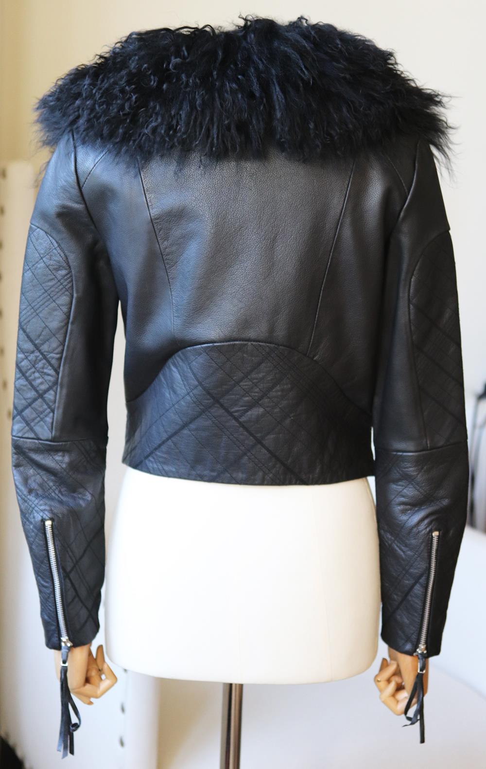 PREEN BY THORNTON BREGAZZI WILMER SHEARLING LINED LEATHER BIKER JACKET XSMALL