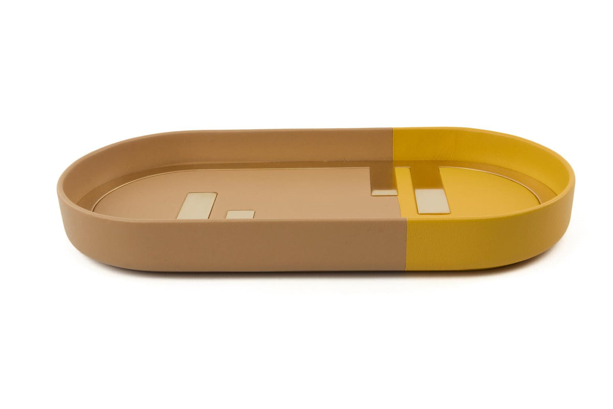 FENDI YELLOW O'LOCK OVAL LEATHER TRAY