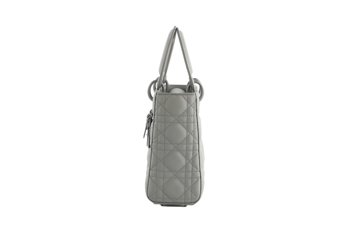 CHRISTIAN DIOR GREY LADY DIOR MY ABCDIOR SMALL ULTRAMATTE CANNAGE LEATHER TOTE BAG