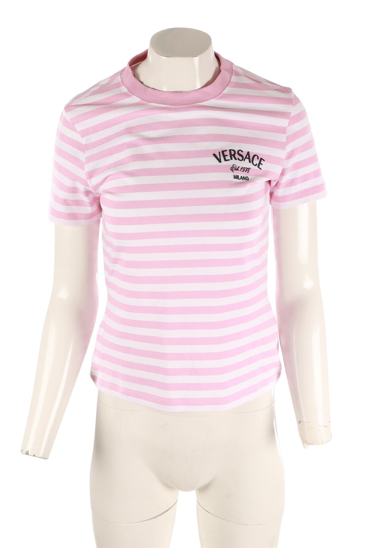VERSACE PINK COTTON T-SHIRT IT 44 UK 12