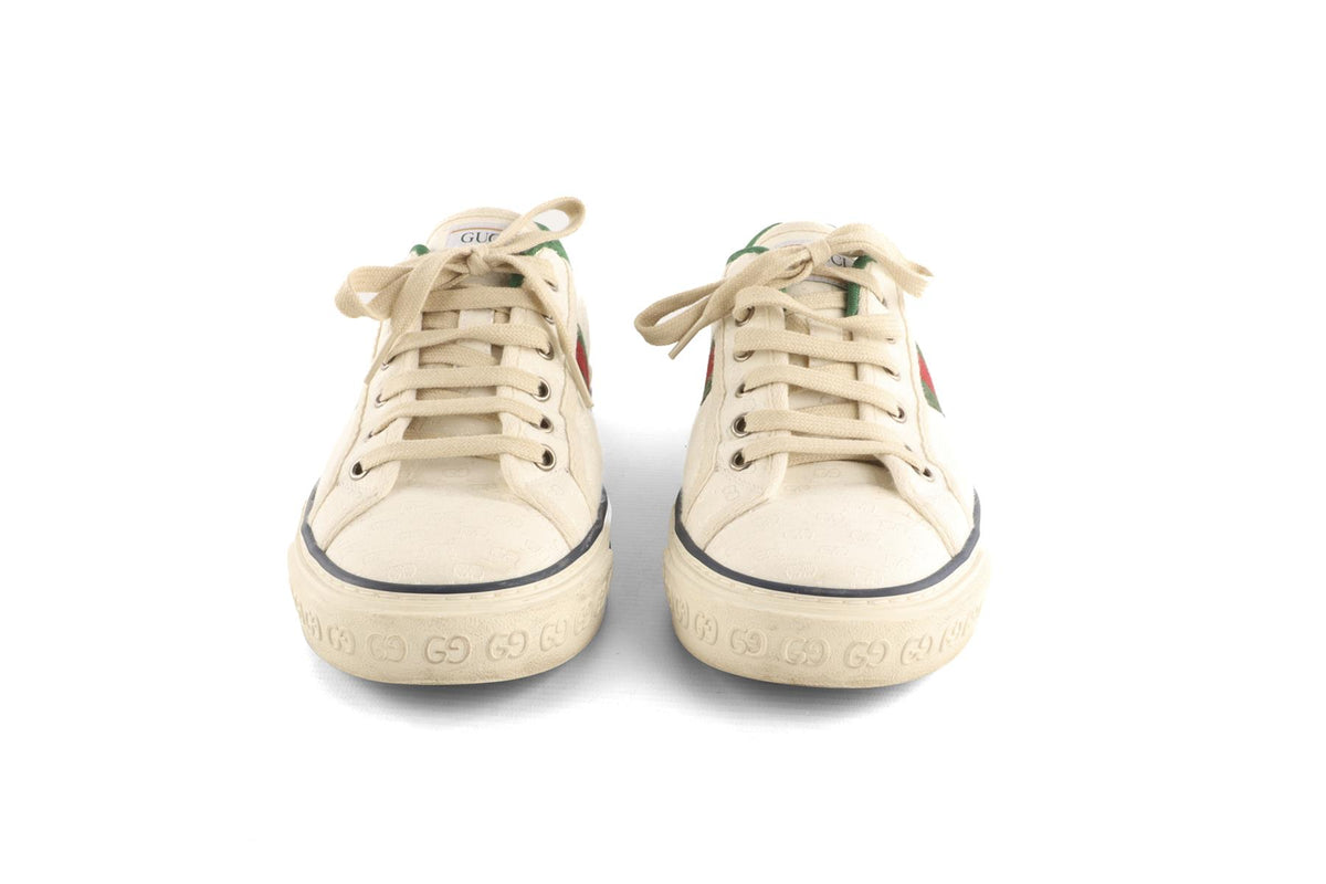 GUCCI WHITE MEN'S TENNIS 1977 FABRIC SNEAKERS UK 8 EU 42 US 9