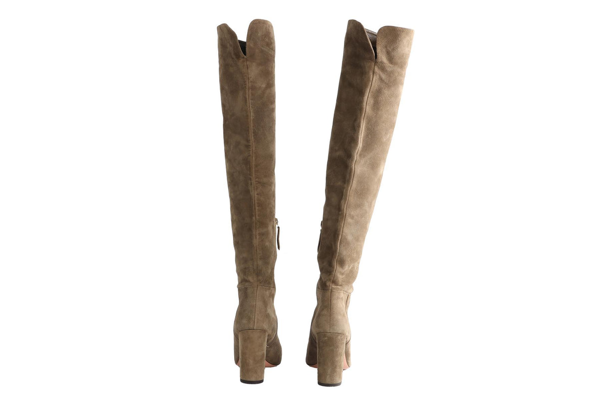 AQUAZZURA GREEN SUEDE OVER THE KNEE BOOTS EU 40 UK 7 US 10