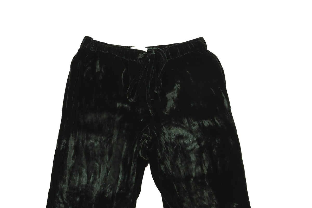 ASCENO GREEN VELVET STRAIGHT LEG PANTS XSMALL