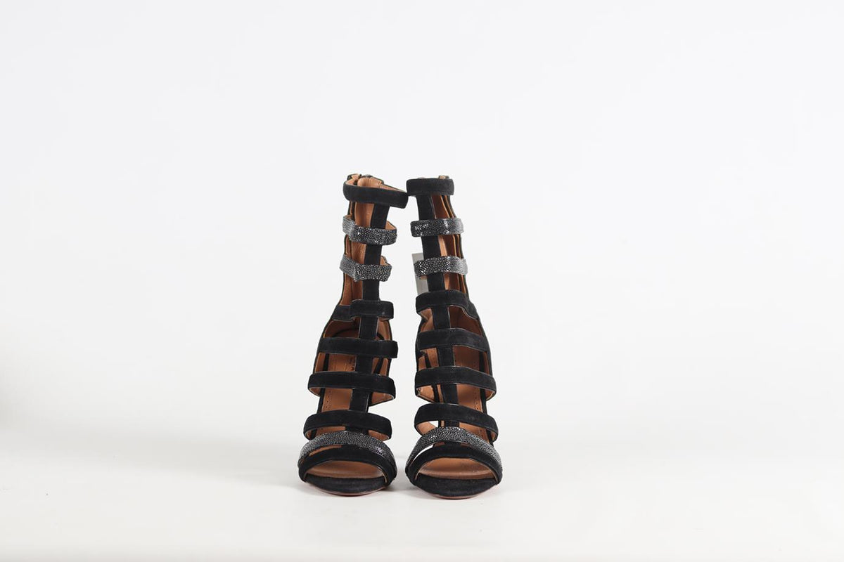 AZZEDINE ALAÏA SHAGREEN AND SUEDE SANDALS EU 37 UK 4 US 7