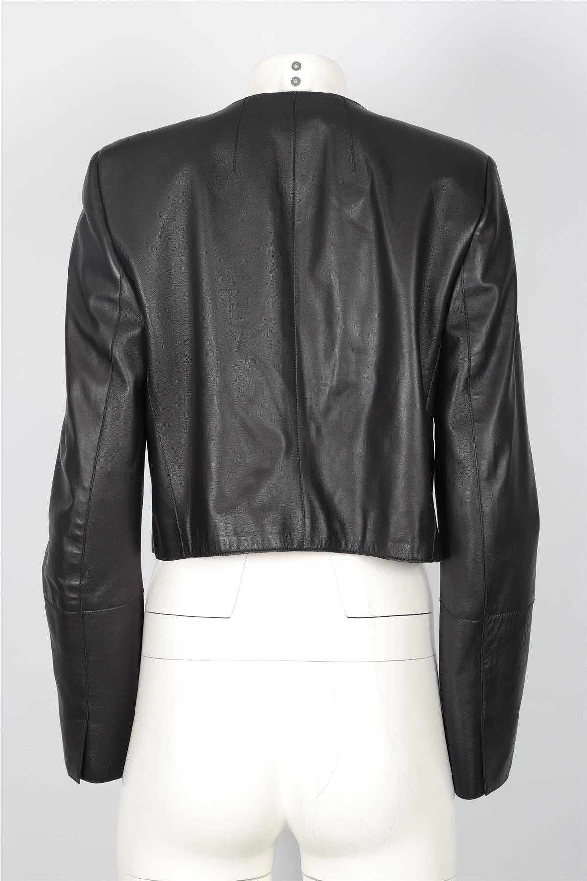 AKRIS BLACK LEATHER JACKET US 10 UK 14