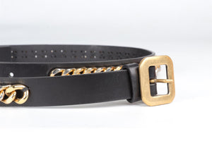 YVES SAINT LAURENT BLACK CHAIN AND LEATHER BELT