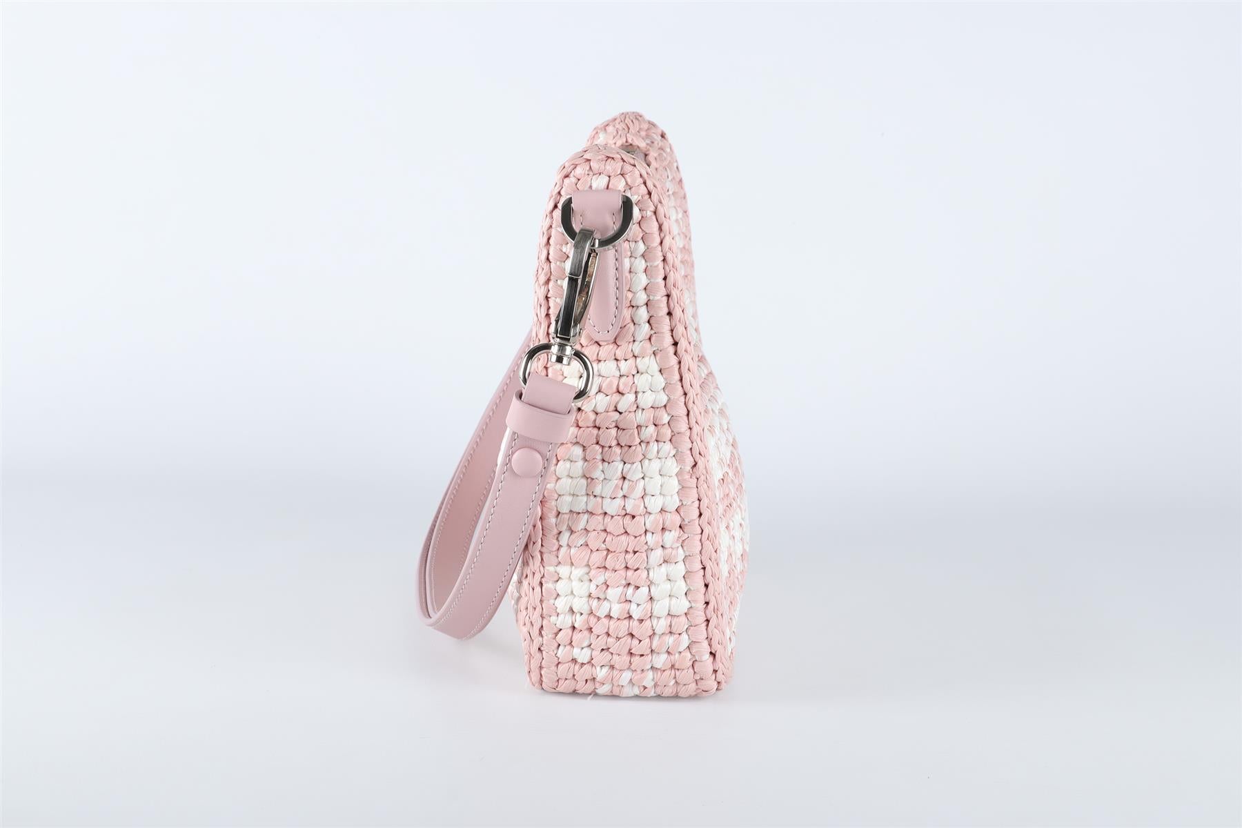 PRADA PINK RE-EDITION 2000 SMALL RAFFIA SHOULDER BAG