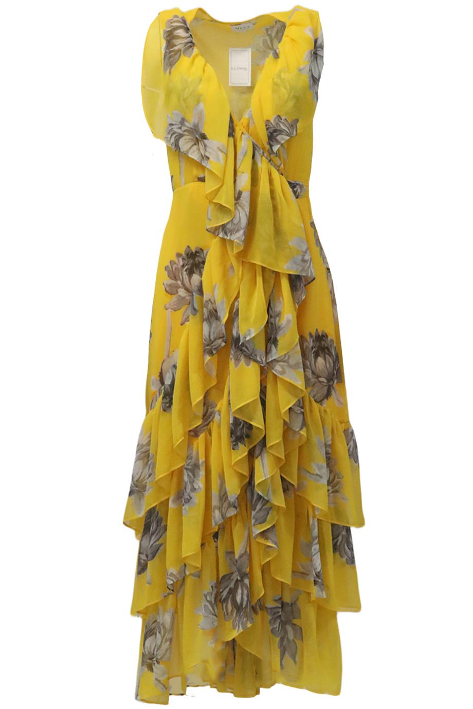 MISA FLORAL PRINT CHIFFON WRAP MAXI DRESS LARGE