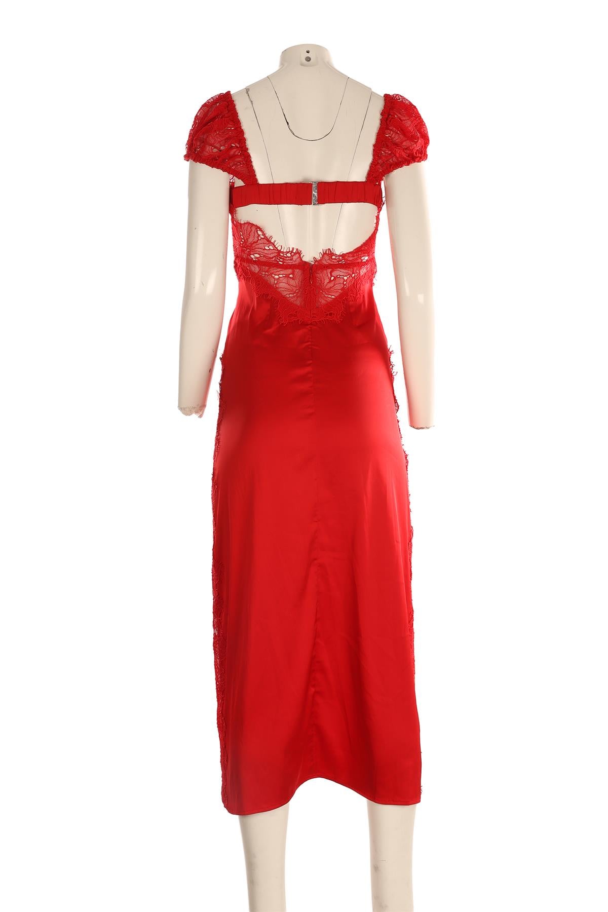 FOR LOVE & LEMONS RED SATIN MAXI DRESS XSMALL