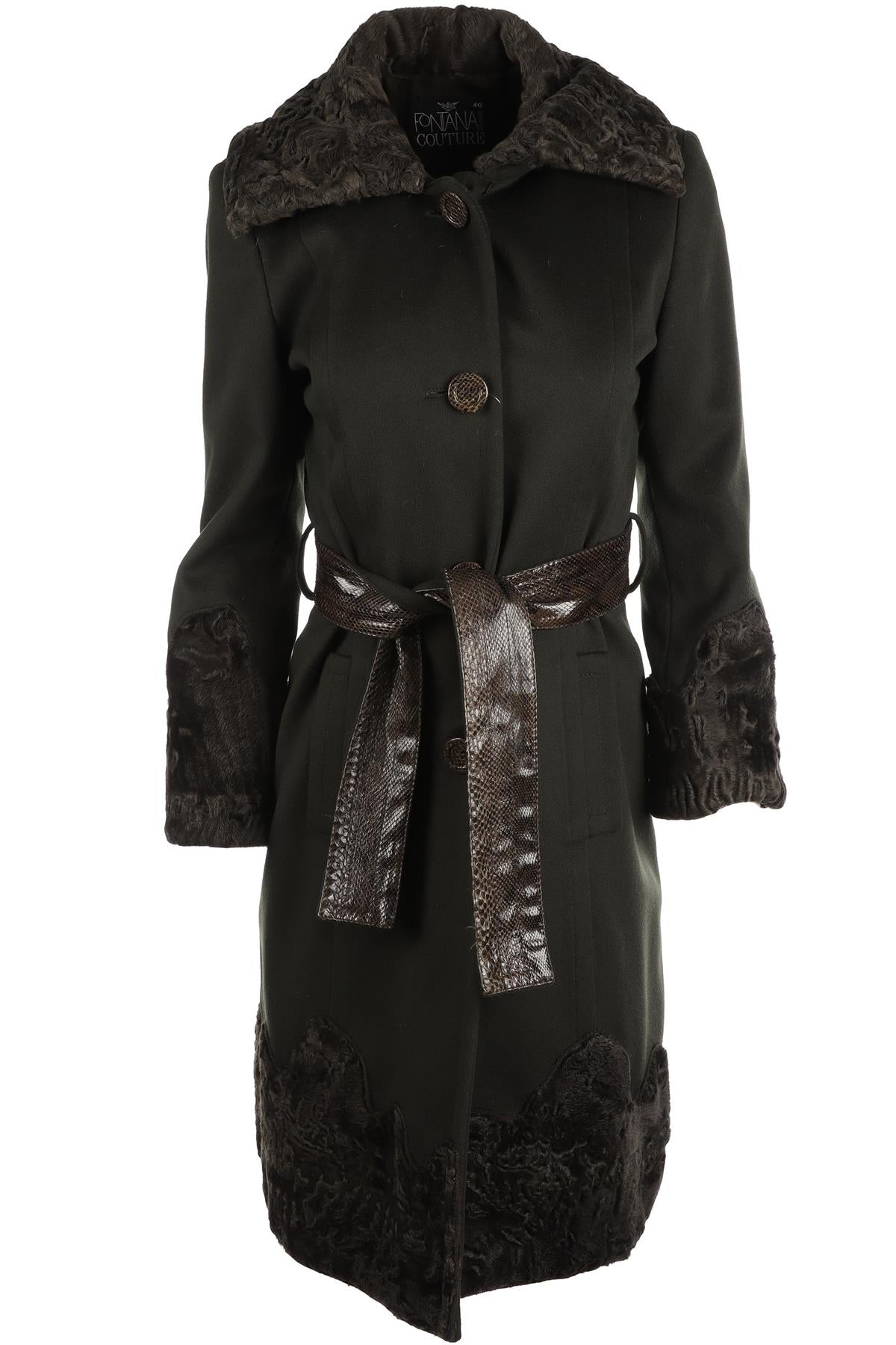 FONTANA COUTURE GREEN VINTAGE PERSIAN LAMB AND WOOL COAT IT 40 UK 8