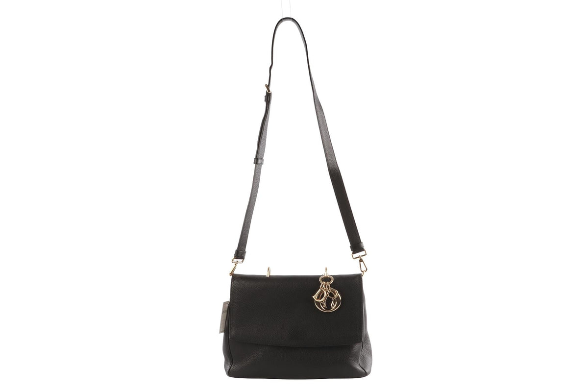 CHRISTIAN DIOR BLACK BE DIOR FLAP MEDIUM LEATHER TOTE BAG
