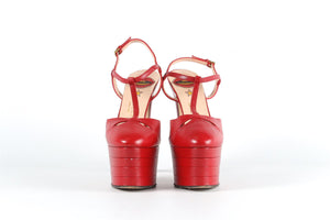 GUCCI RED LEATHER PLATFORM PUMPS EU 37 UK 4 US 7