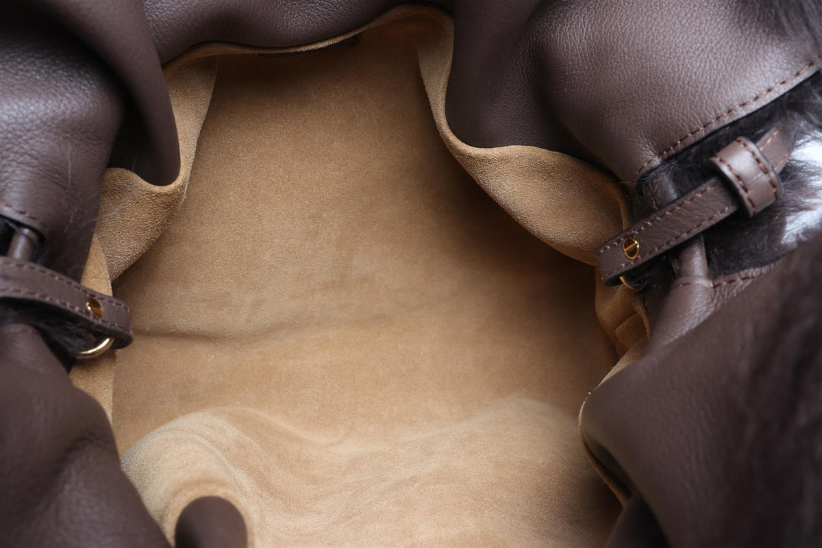 LOEWE BROWN FLAMENCO SHEARLING SHOULDER BAG