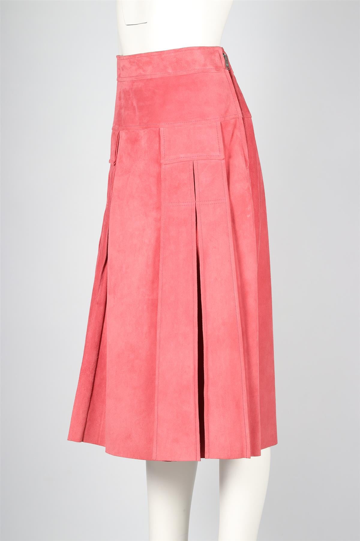 PRADA PINK SUEDE MIDI SKIRT IT 42 UK 10