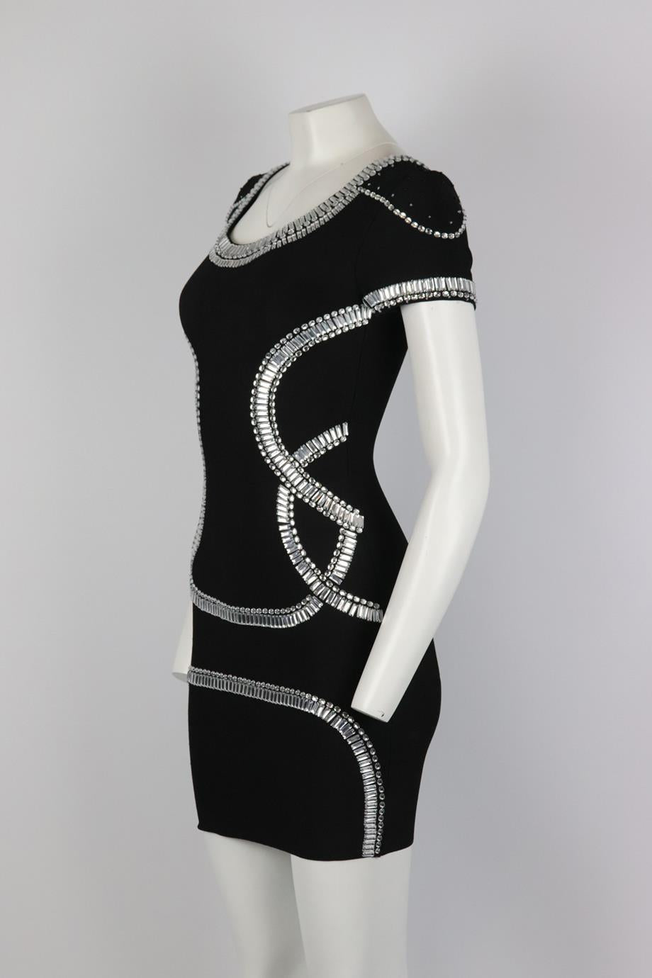 HERVE LEGER EMBELLISHED STRETCH KNIT MINI DRESS SMALL