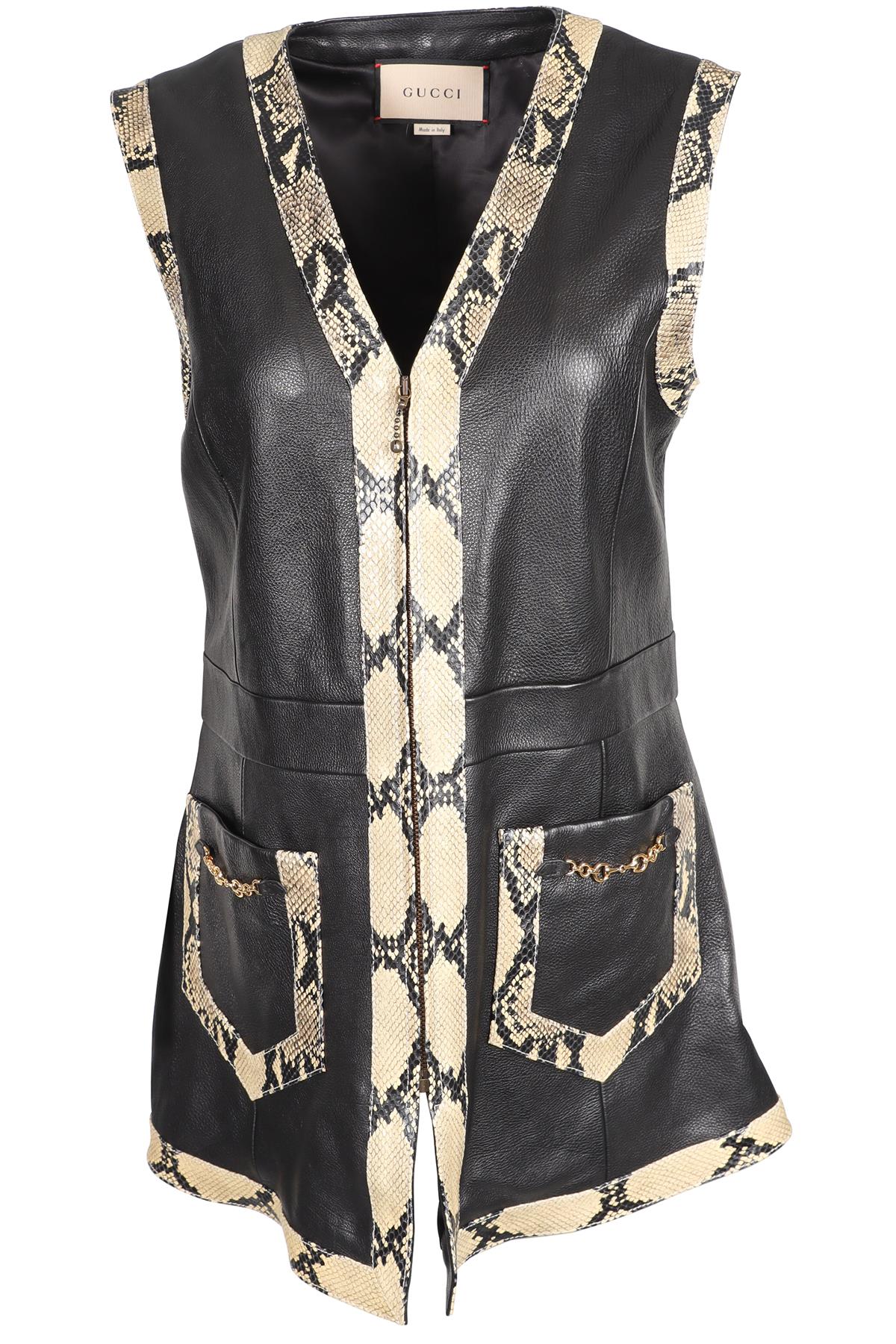 GUCCI BLACK LEATHER AND SNAKESKIN GILET IT 46 UK 14