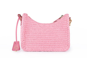 PRADA PINK RE-EDITION 2005 SMALL RAFFIA SHOULDER BAG