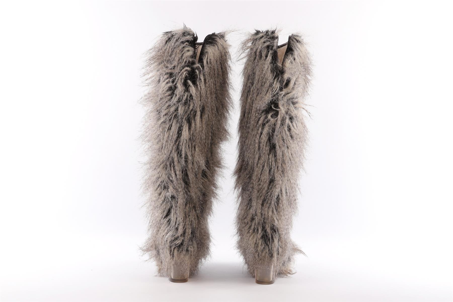 CHANEL GREY 2010 FAUX FUR KNEE HIGH BOOTS EU 40.5 UK 7.5 US 10.5